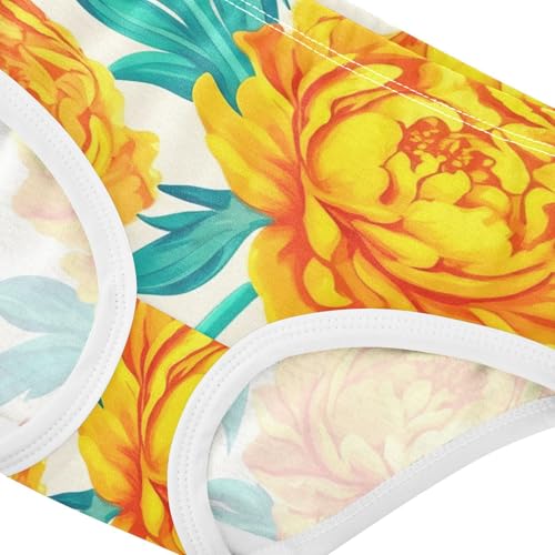 Toddler Girls Underwear 2t Cotton Cute Panties Girl Stylish Briefs Kids Undies Vintage Floral Peony Flowers Yellow4