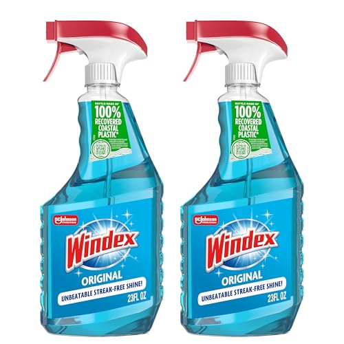 Windex Glass and Window Cleaner Spray Bottle, Packaging Designed to Prevent Leakage and Breaking, Surface Cleaning Spray, Original Blue Scent, 23 Fl Oz (Pack of 2)