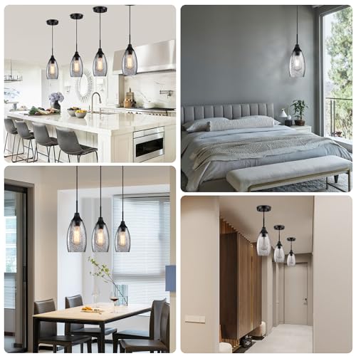 Image of Viinew Mini Glass Pendant Light,1-Pack Black Seeded Glass Pendant Light