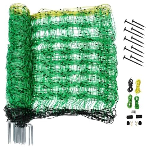 Electric Fence Netting, 35.4" H x 164' L, PE Net Fencing with 14 Posts Double Spiked, Utility Portable Mesh for Goats, Sheep, Lambs, Deer, Hogs, Dogs, Used in Backyards, Farms and Ranches Cover