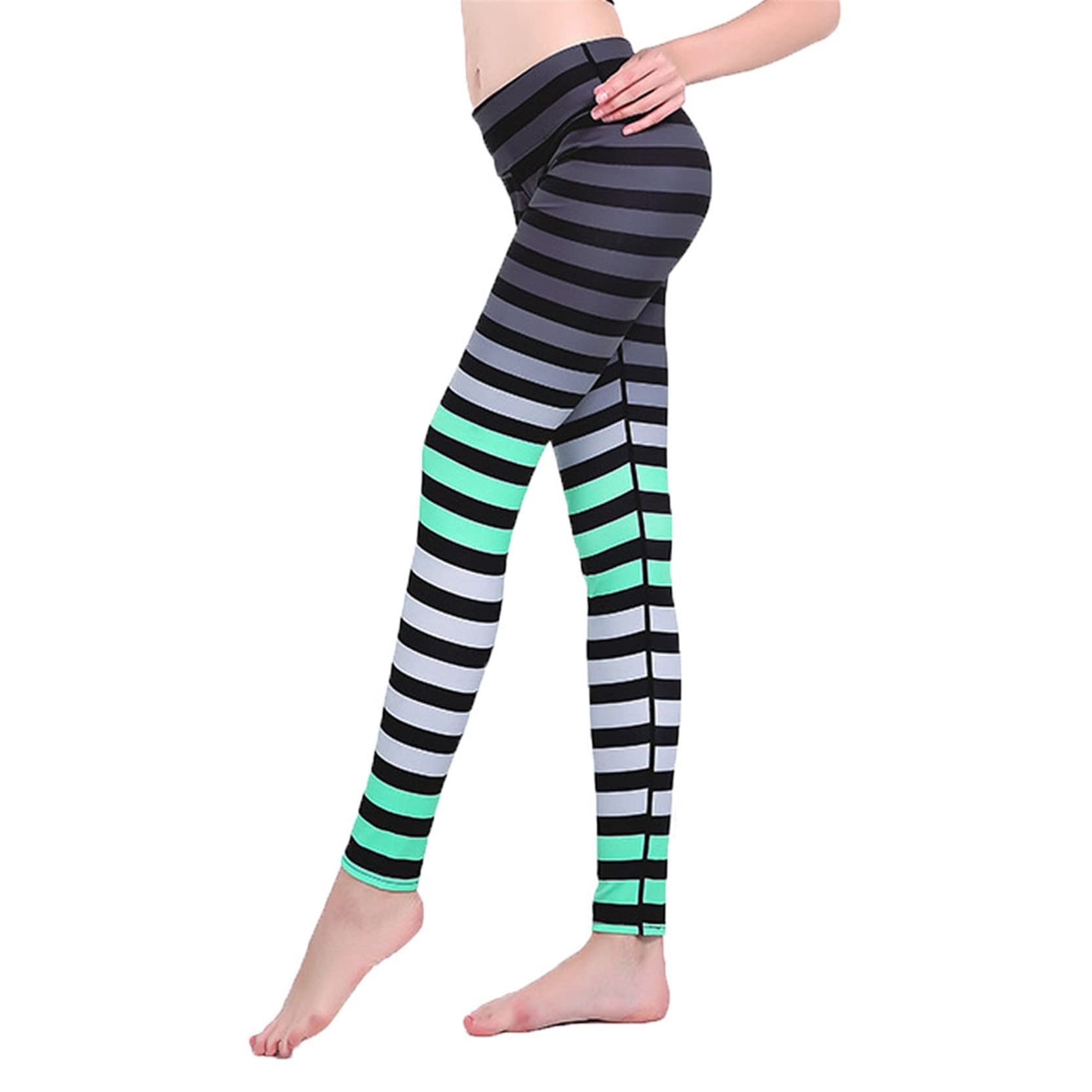 Legginsy damskie Push Up, Kobiety w paski drukowania Gym Legginsy Rajstopy o wysokiej talii Kontrola brzucha 7/8 długości Slim Yoga Spods Szybkie suche podnośniki rozciągliwe sportowe legginsy do jogi