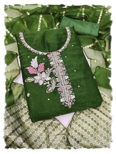 Image of Women's Shimmer Silk Embroidery Work Unstitched Dress Material