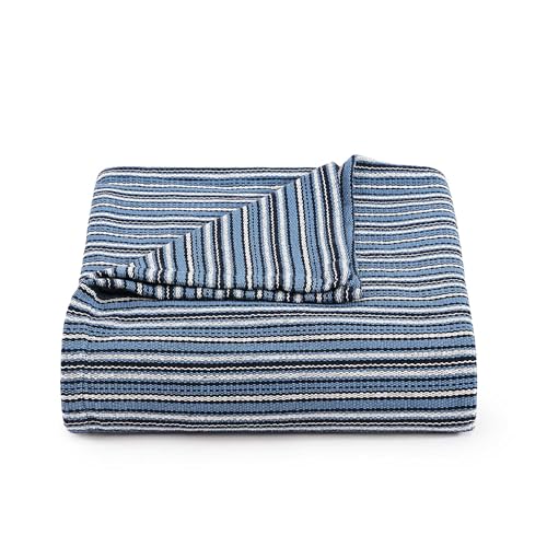 Image of Tommy Hilfiger - King Cotton Blanket, Fade Resistant Yarn-Dyed Cotton Bedding, Medium Weight Soft Blanket, Ideal for Layering, Oeko-TEX Certified (Blue)