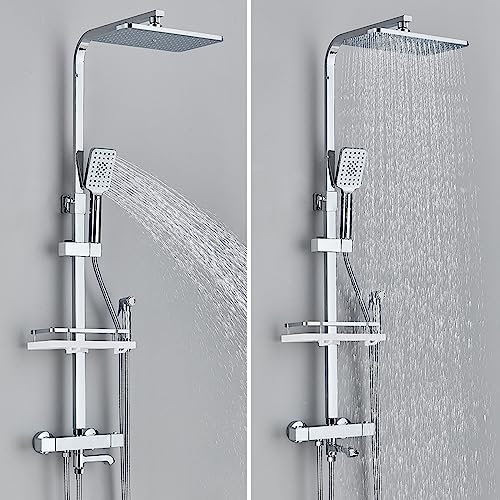 Robinet de douche thermostatique mural avec colonne de douche 4 fonctions et jet