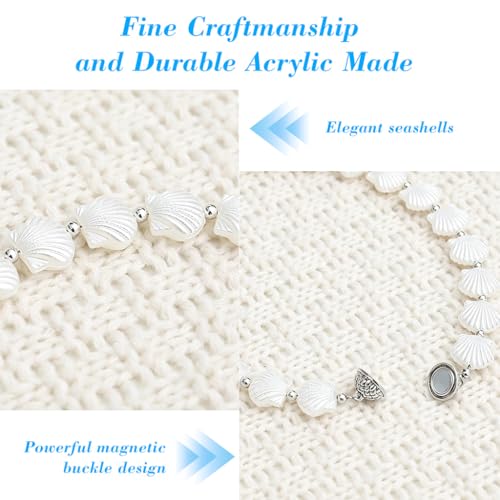 Image of HASTHIP 2Pcs White Seashell Chain Curtain Tiebacks for Heavy Drapery, Magnetic Curtain Holdbacks, Decorative Coastal Curtain Tie Back for Living Room & Bedroom, 40cm