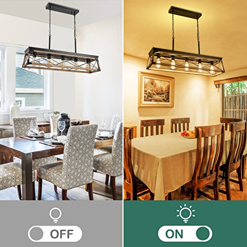 Bribyit Rustic Farmhouse Chandelier, Wood Dining Room Light Fixture, 5 Lights Rectangle Chandelier, Kitchen Island Hanging Light For Dining Living Room, Pool Table, Bar #TOP3