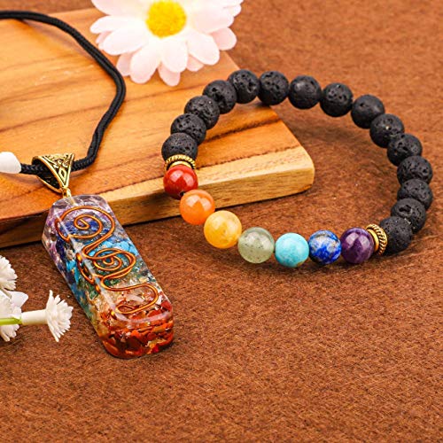 7 Chakra Necklace and Chakra Bracelet - Chakra Jewelry Set for Women & Men - Orgone Chakra Pendant with Adjustable Cord for Spiritual Healing2