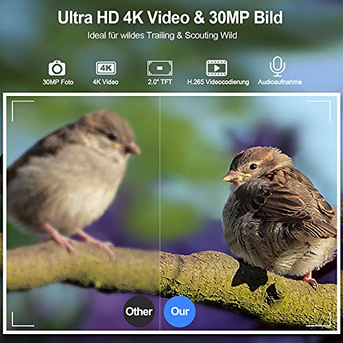 Hieha Wildkamera 30MP/4K WiFi , 0,2s Schneller Bewegungsmelder, 120° Weitwinkel, 44Infrarot-LEDs HD-Nachtsichtkamera… – Bild 4