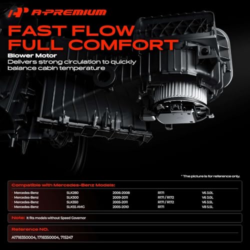 Image of A-Premium Front HVAC Heater Blower Motor Compatible with Mercedes-Benz SLK350 2005-2011, SLK280 2006-2008, SLK300 2009-2011, SLK55 AMG 2005-2010, Replace# A1718350004