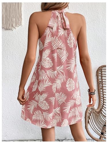 Floerns Women's Tropical Print A Line Halter Dresses Sleeveless Vacation Short Dress3