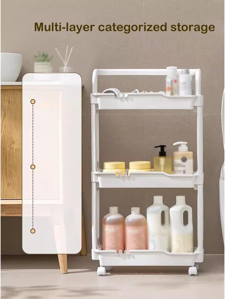 Slim Storage Organizer Cart Kitchen Bathroom Skinny Shelf Organizer, Narrow Shelf Laundry Room Organization Rack for Kitchen Bathroom Small Places Bedroom Entryway Office (Color : Pink 3 Tier)