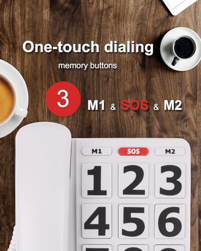 Image of Big Button Phone for Seniors, Large Button Phones for Elderly with Picture, Hand-Free Corded Phone with LED Call Alert, Adjustable Volume and 3 One-Touch Dialing for Elderly People, White