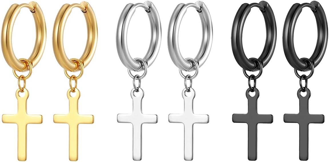 Stainless Steel Cross Earrings for Women Men Minimalist Cross Huggie Hoop Earrings Lightweight Cross Dangle Drop Earrings Hypoallergenic Cross Earrings Jewelry - Image 4