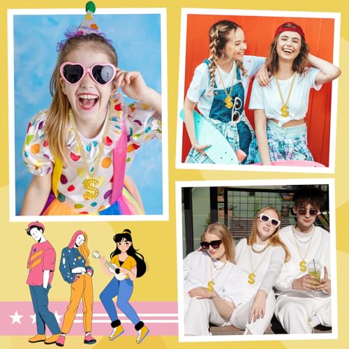 Gold Dollar Sign Necklace, Fake Money Chain Necklace, Jewelry Mardi Gras Beads Bling Gold Chain with Dollar Sign, for Hip Hop Men Rapper Costume Accessories4