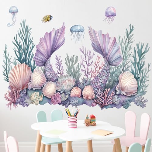 Vinilos decorativos mundo marino con sirena 2 paneles miniatura 5