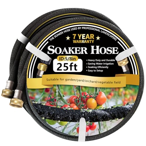 Hopegiver 5/8&rsquo;&rsquo; Soaker Hose 25 ft 2 Pack, Heavy Duty Garden Soaker Hoses with Solid Brass...