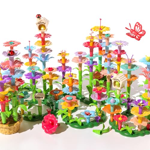 TEMI 224 PCS Blumen Garten Gebäude Spielzeug für Mädchen, pädagogisches Mint Spielzeug und Vorschule Garten Spiel Set für Kleinkinder 3 4 5 6 7 Jahre alte Kinder Jungen Mädchen