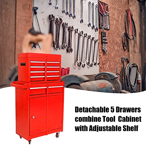 Wtravel Rolling Tool Chest, 5-Drawer Tool Chest With Wheels &Adjustable Shelf, Tool Storage Cabinet For Garage Workshop And Warehouse (Red) #TOP3