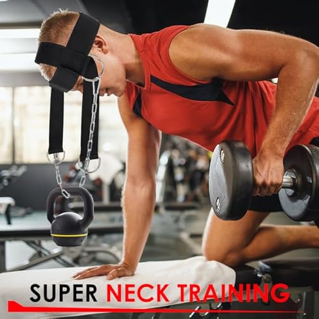 Neck Harness for Weight Lifting Training Head Neck Workout Equipment Neck Exerciser Trainer with Steel Chain and Adjustable Neoprene Strap Neck Strengthener for Home Gym