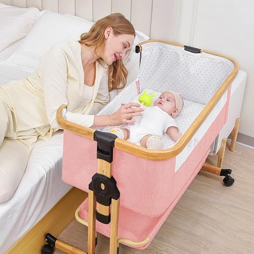 RICUTON Baby Bassinet, 3 in 1 Bedside Crib for Newborn, 6 Height Adjustable & Easy Folding & with...