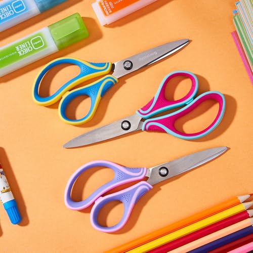 7" Kids Scissors Set of 3, Durable Stainless Steel Blades, Ergonomic Comfortable Handles, for Kids Ages 8+, Perfect for Student School Craft DIY Home by GAIFONGRE - Image 3