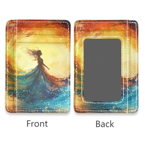 Woman Swirling Colors Oil Painting leather mens wallet slim With ID Window RFID Blocking credit card protector for Men and Women2