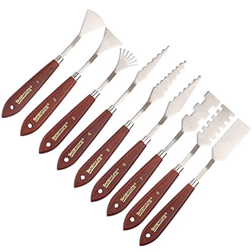 Starvast - Juego de 9 cuchillos de pintura de acero inoxidable con paleta de cuchillos de pintura, espátula para mezclar, espátula, cuchillos, pintura al óleo, accesorios de arte