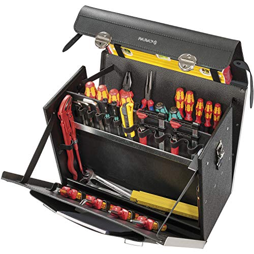 Parat Werkzeugtasche NEW Classic Kingsize Plus (Werkzeugkoffer leer für 40 Werkzeuge, Material HDPE Kunststoff + Rindsleder, Tasche mit Steckschloss, Größe 51 x 40 x 25 cm)
