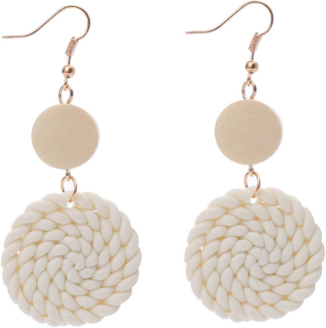 Handmade Polymer Clay Dangle Earrings - Minimalist Colorful Leaf Pattern Round Drops for Women