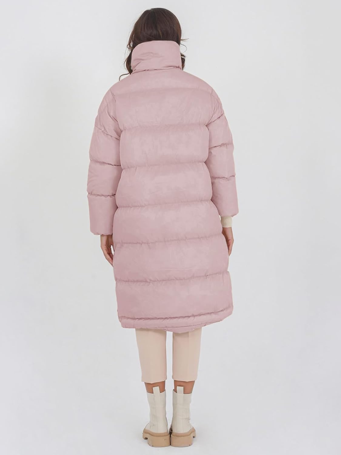 Fazortev Women's Long Puffer Jacket Stand Collar Zip Baggy Down Coats with Side Pockets Outwear - Image 4