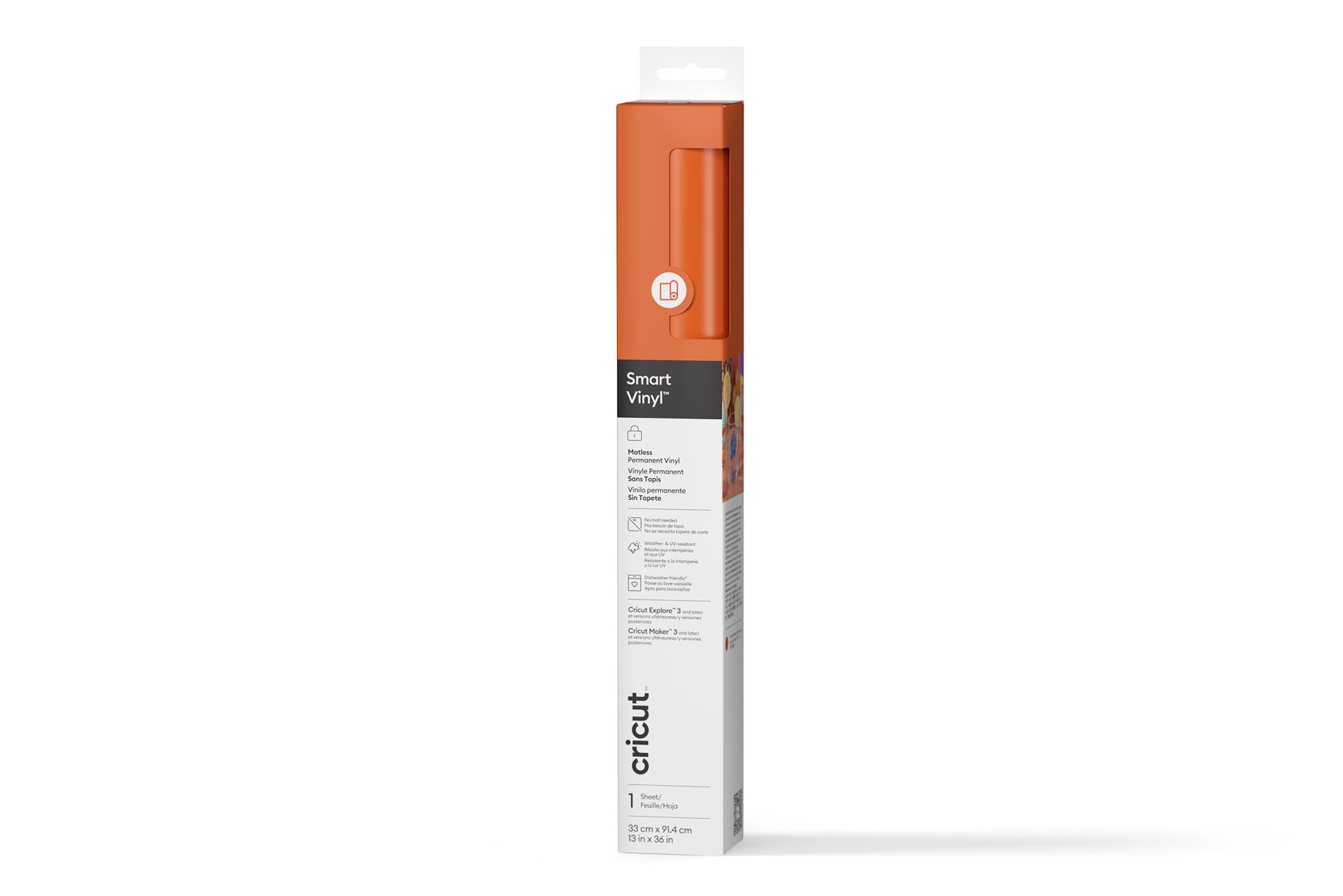 Cricut Smart Permanent Vinyl, Orange, 33cm x 91.4cm, Self-Adhesive Vinyl Sheet | Ideal for Customising Mugs, Bottles, Labels, Signs & DIY Crafts, for All Cutting Machines