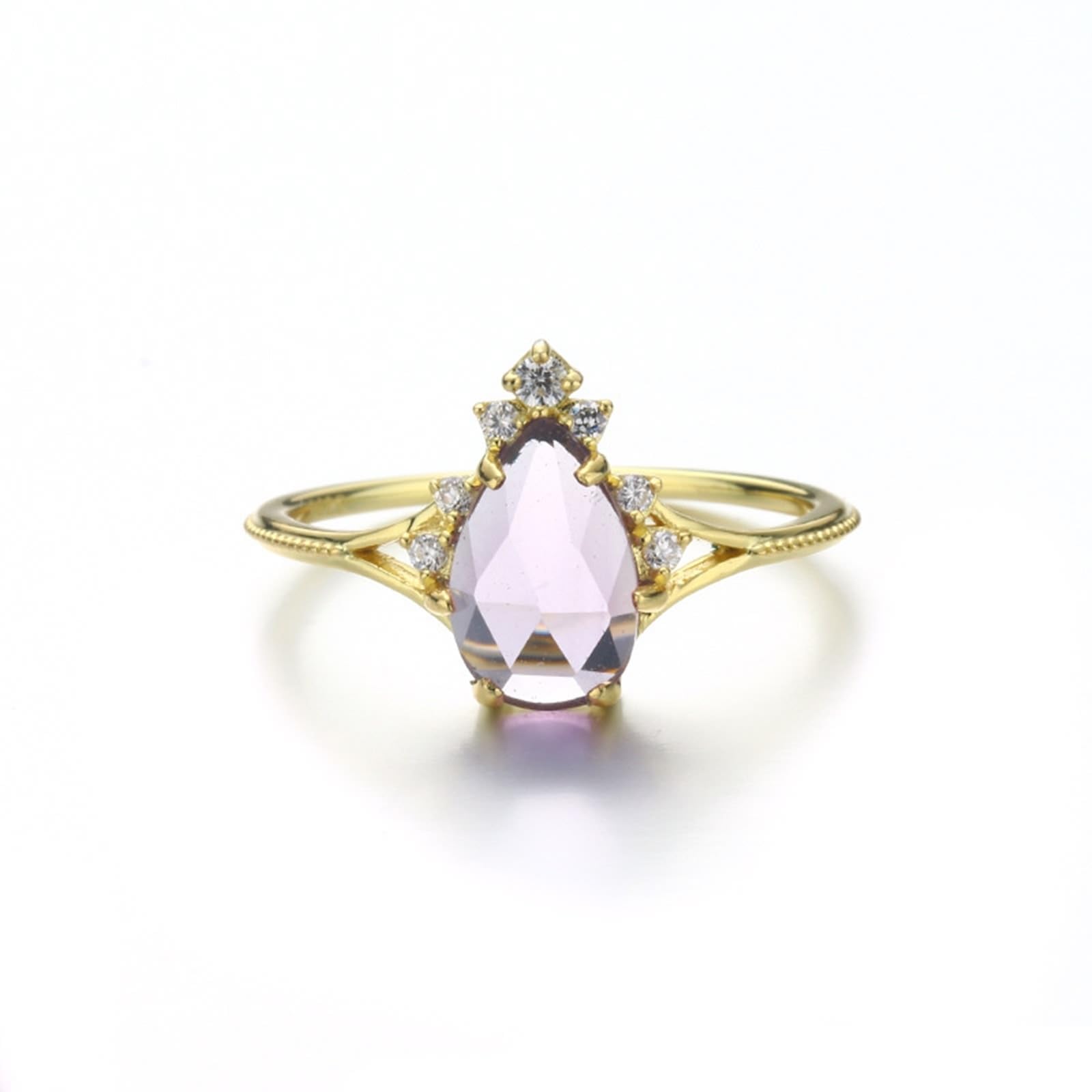 Alianzas de oro de 9 K/14 K/18 K con gota de amatista morada, anillos de pareja