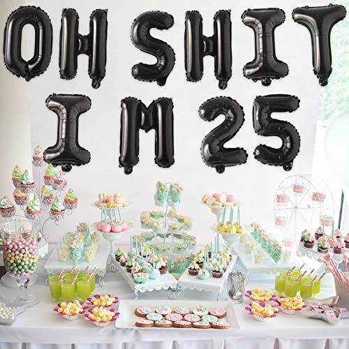 Image of Oh I'm 25! Latex Balloons 16 Inch Black Hallo Twenty Five Cheers to 25 Years Old Theme Decor for Man Woman Happy 25th Birthday Party Photo Studio Prop Flag Decorations Favors Supplies