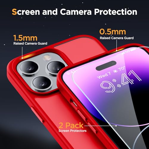 Image of Miracase Magnetic Series for iPhone 14 Pro Max Case [Compatible with MagSafe] [with 2X Screen Protectors] Military-Grade Protection, Anti-Fingerprint, Phone Case for iPhone 14 Pro Max, Red