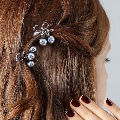 Pinzas pequeñas con perlas grises para cabello, pack de 4 miniatura 6