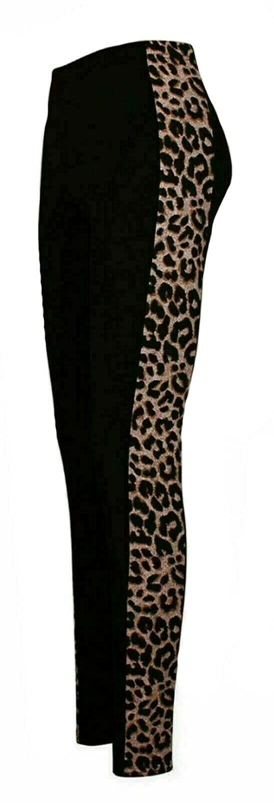 Fairy Boutique Women's Brown Leopard Printed Side Stripe Leggings Plain Stretchy Leggings Full Length Printed Skinny Legging Pants ( Uk 8-10)