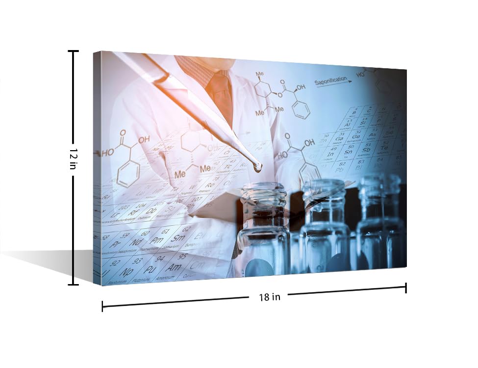 Image of TUMOVO 1 Panel Chemical Equations and Periodic Table Poster Artwork Canvas Wall Art Home Decor Clinical Laboratory Bathroom Decor Wall Art Print on Canvas Framed Ready to Hang (12 inch Wx18 H)