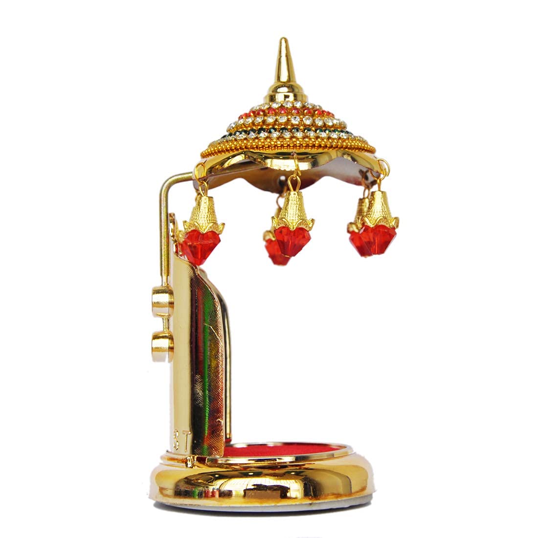 TEJ GIFTS Decorative Stone Studded Umbrella Chhatra for Car Dashboard/Office Desk/Table/Home Decor Showpiece, Chatri Aasan for God Murt/Idol, Red - No. 1 D 2