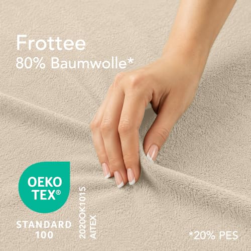 Dreamzie Spannbettlaken 100x200 Beige - Frottee 80% Baumwolle, Oeko-Tex – Ansicht 2