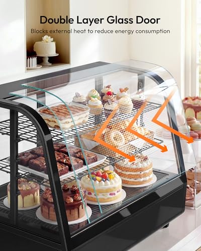 Image of Certified Commercial Refrigerator, 3.6 Cu.Ft Countertop Refrigerator Refrigerated Display Case with Curved Glass & Auto Defrost, Freestanding Bakery Display Case for Cafe & Restaurant