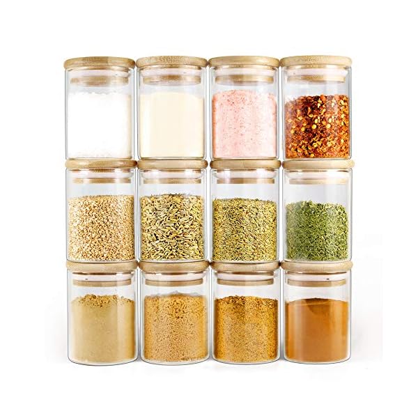 ECOEVO Glass Jars with Bamboo Lids, Glass Spice Jars Set, Glass Food Jars and Canisters Sets, Spice Glass Jars Bottles, Small Food Storage Jars for Spice, herbs, (6oz)