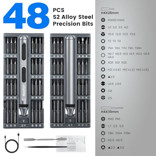 KINGTOP Precision Screwdriver Set, 52‑in‑1 S2 Steel Magnetic Bits, Anti‑Slip Handle, Pop‑Up Aluminum Case – Mini Electric Screwdriver Kit for Electronics Repair, Phones, Laptops & Gadgets - Image 7