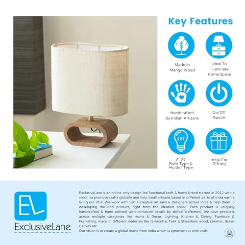 Image of Exclusivelane 'Stacked Geometry' Decorative Wooden Table Lamps for Home Decoration Table Lamp for Bedroom Bedside Lamp for Living Room (12.6 Inches, Mango Wood, Without Bulb) - Incandescent