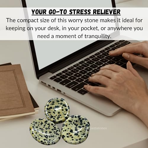 Image of Amazing Gemstone Dalmatian Jasper Worry Stone, Healing Crystals - Piedra Crystal Fidget for Gift, Meditation, Calming, Relaxation, Stress Relief