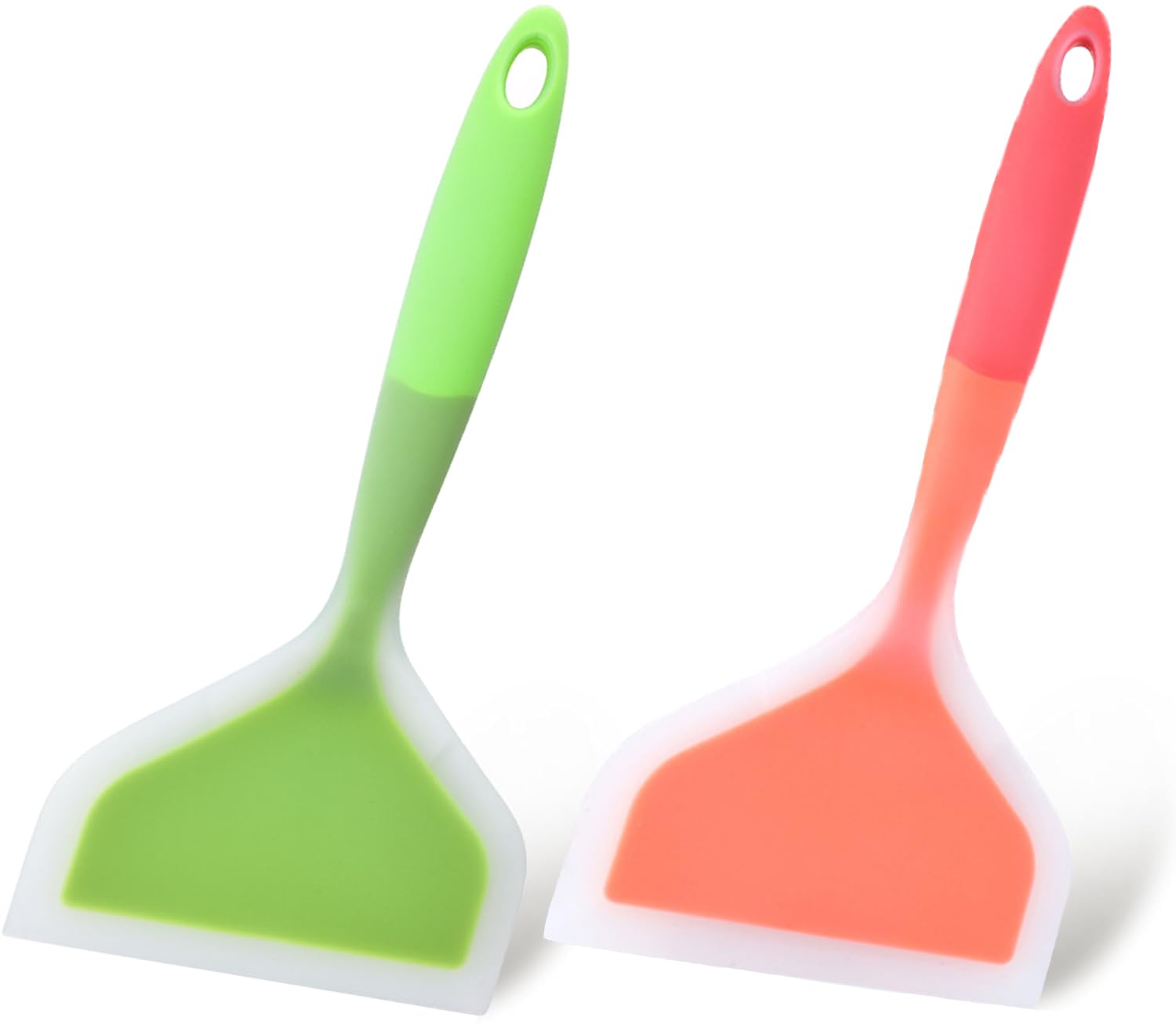 2Pcs Silicone Pancakes Wide Spatula Non-Stick Cooking Safe Flexible Turner Heat Resistant Kitchen Flipper Fried Shovel Cookware for Egg Fish Pizza Cookie Omelette, Dishwasher Safe BPA-Free