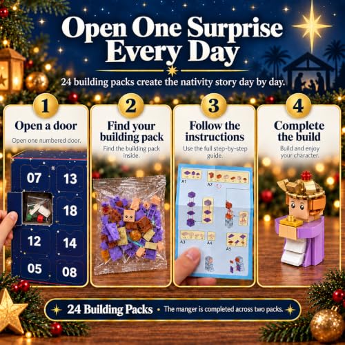 Advent Calendar 2026 kids 24 Days of Nativity Set Building Blocks Yellow - image 6