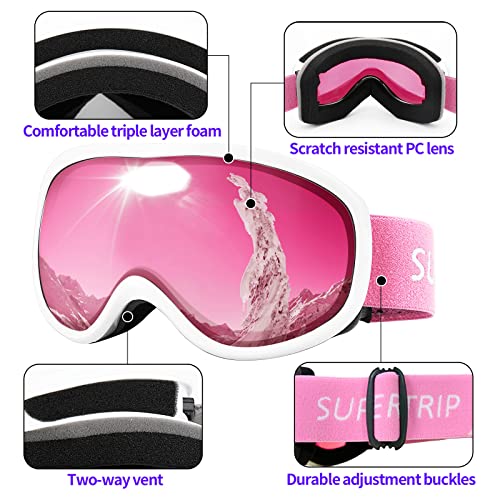 Supertrip Ski Goggles Womens Mens,Anti-fog Anti-glare Skiing Snowboard goggles with 100% UV400 Protection,Helmet Compatible - Image 4