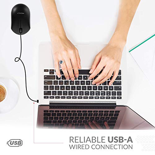 Macally Usb Wired Mouse -Simple 3 Button & Scroll Wheel Design - Ergonomic & Comfortable Computer Mouse For Laptop, Windows Pc, Chromebook, Desktop, Notebook, & Mac - Plug & Play Usb Mouse - Black #TOP2