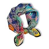 Weximil 100% Mulberry Silk Neck Scarf - 21'' x 21'' Lightweight Neckerchief - Women Men Small Square Digital Printed Scarves Gift Packed (Blue-black)