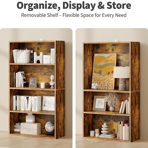 Image of HealSmart 4 Tier Bookcase, Industrial 5 Book Shelf, 9.2 inch D x 23.8 inch W x 42 inch H Tall Open Cube Storage Organizer for Home Office, Living Room, Bedroom and Dinning Room, Brown